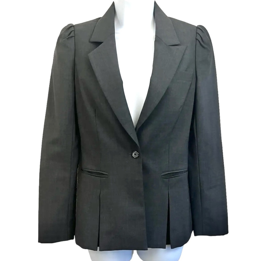 Elizabeth and James Dark Gray Wool‎ Pleated Career Blazer Size 6